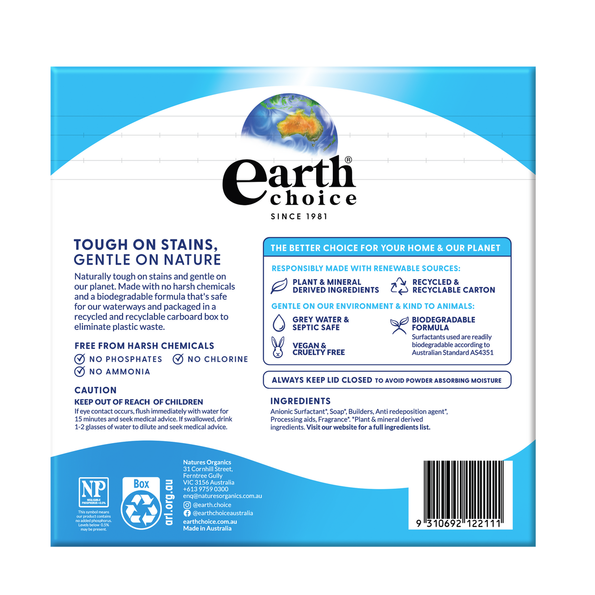 Earth Choice Laundry Powder Top & Front Loader 1kg