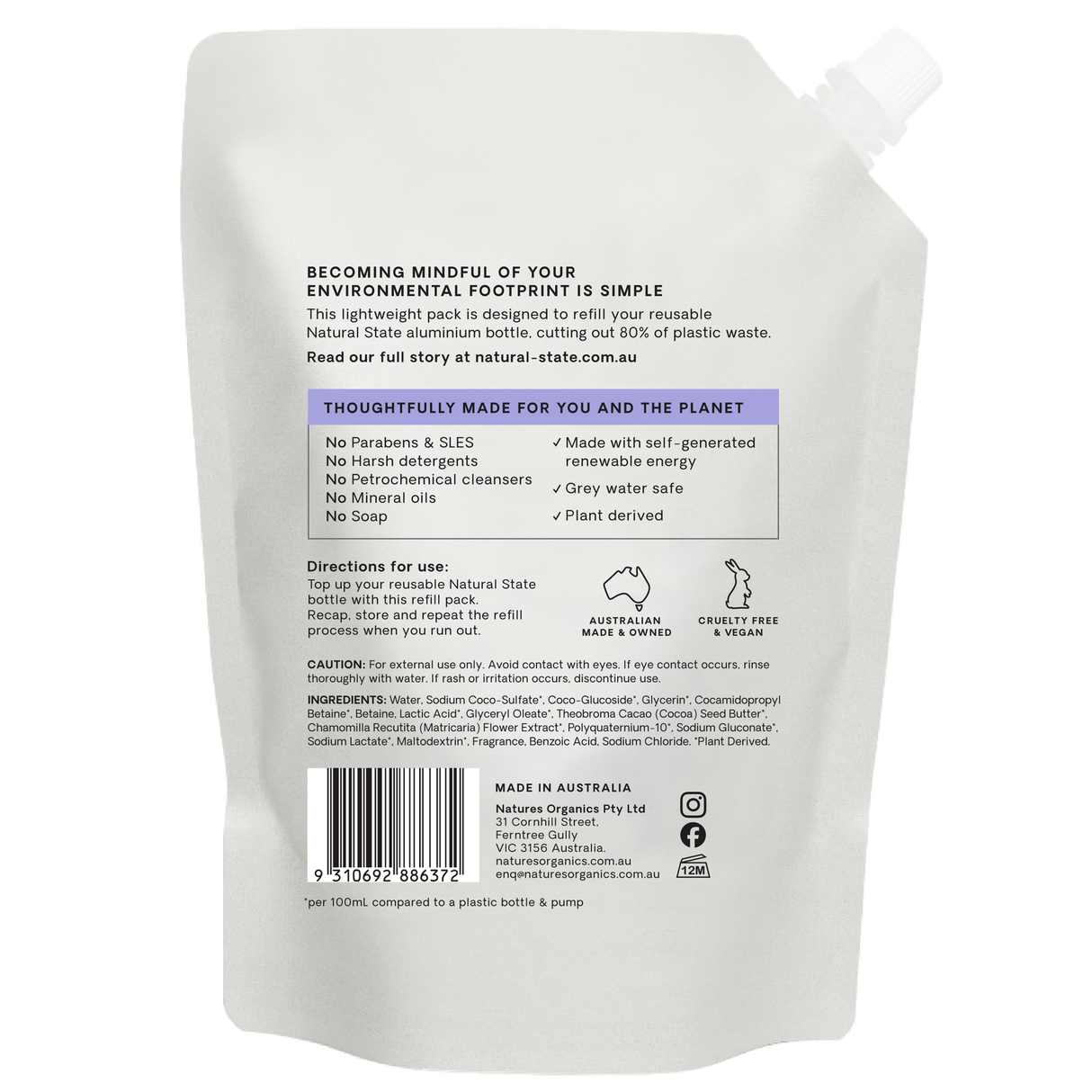 Natural State Lavender & Sandalwood Hand Wash Refill 700ml