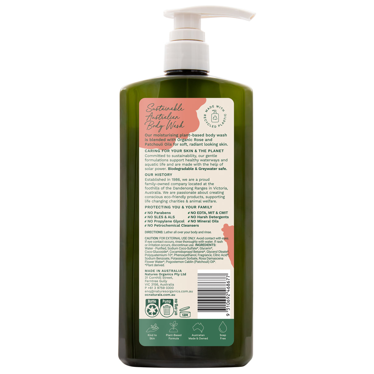 OC Naturals Rose & Patchouli Moisturising Body Wash 725ml